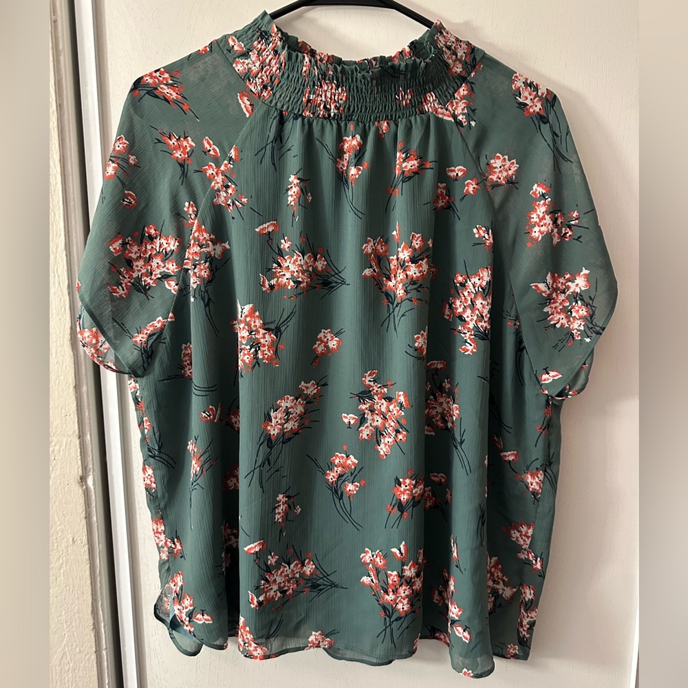 Madewell Green Mockneck Butterfly Garden Blouse - Picture 4 of 12
